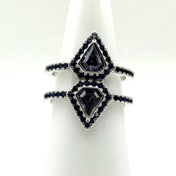 bp Jewelry - Bomb Party Blue Sapphire & CZ on rhodium Ring - Size 5
